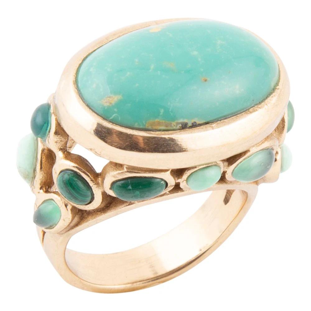 Multi Green Stones Golden Statement Ring by Barse Jewelry