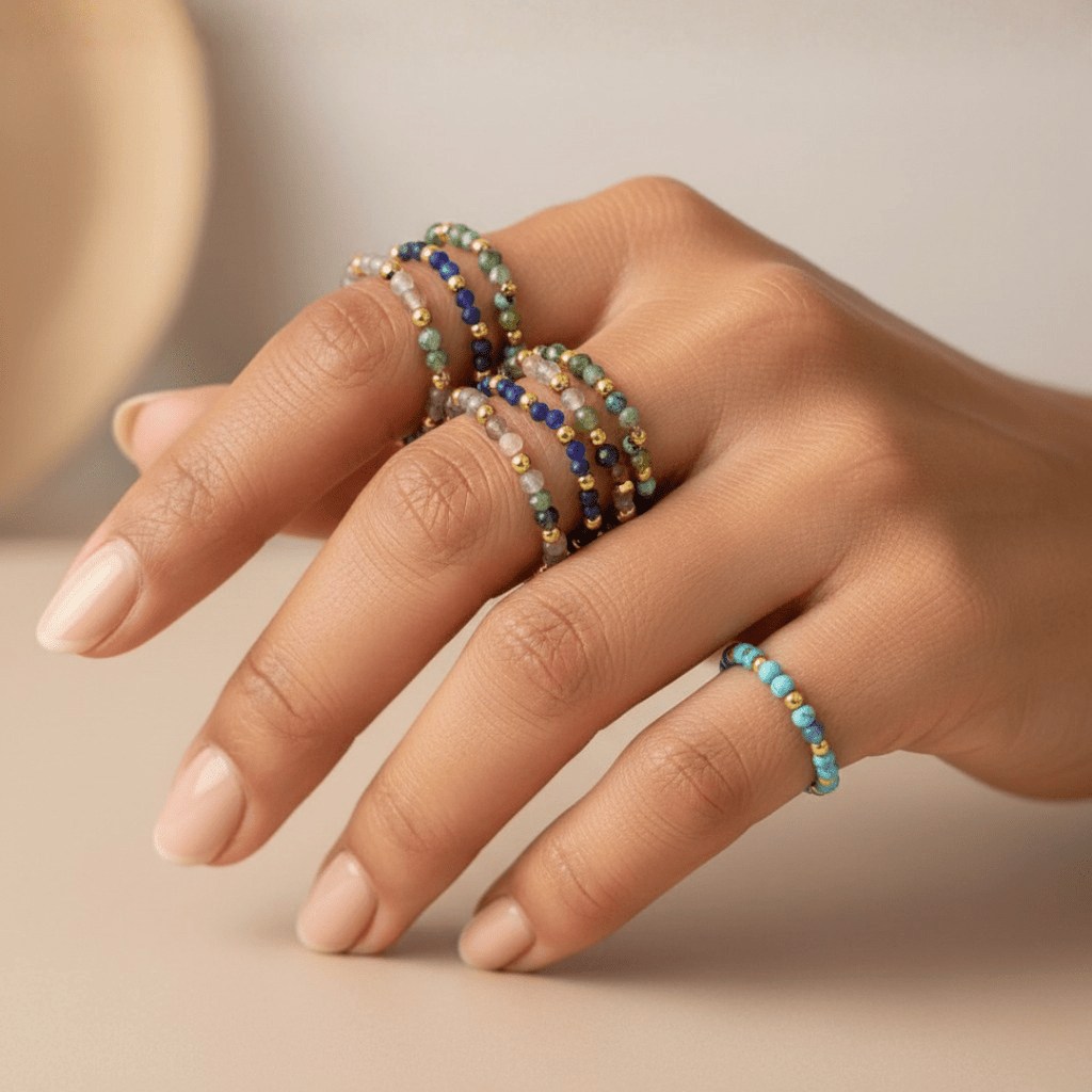Multi - Stone Gemstone Bead Elastic Ring - Thailand Jewelry La Vie Bien Multi - Stone Gemstone Bead Elastic Ring - Thailand