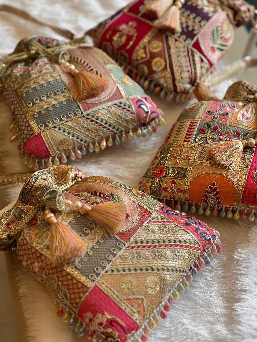 Multicolor Patchwork Embroidered Potli Bag La Vie Bien Multicolor Patchwork Embroidered Potli Bag