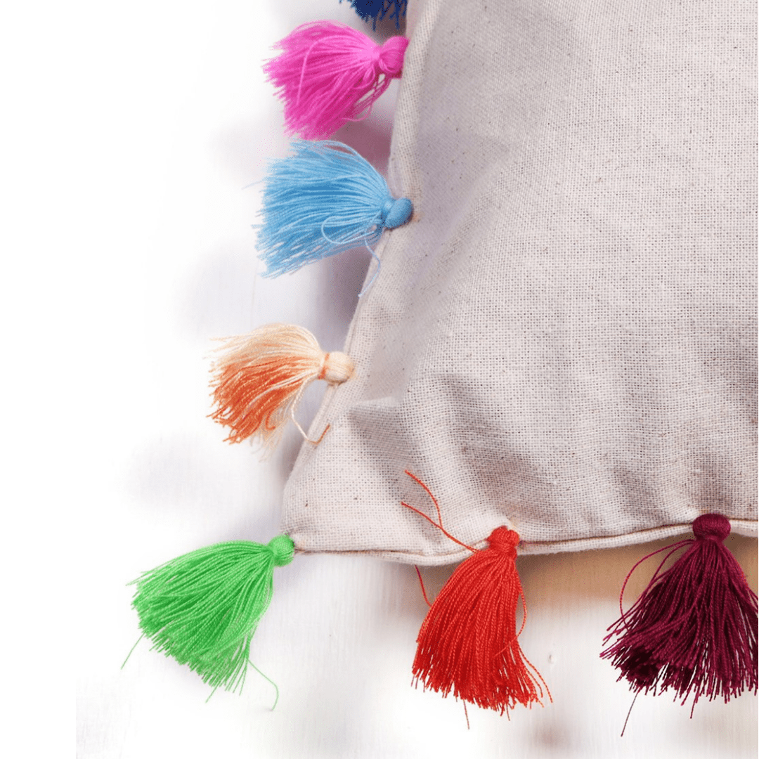 Multicolor Tassel Cotton Pillow Cover - Thailand Decor La Vie Bien Multicolor Tassel Cotton Pillow Cover - Thailand