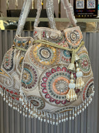 Multicolor Thread-work Embroidered Silk Potli Bag La Vie Bien Multicolor Thread-work Embroidered Silk Potli Bag