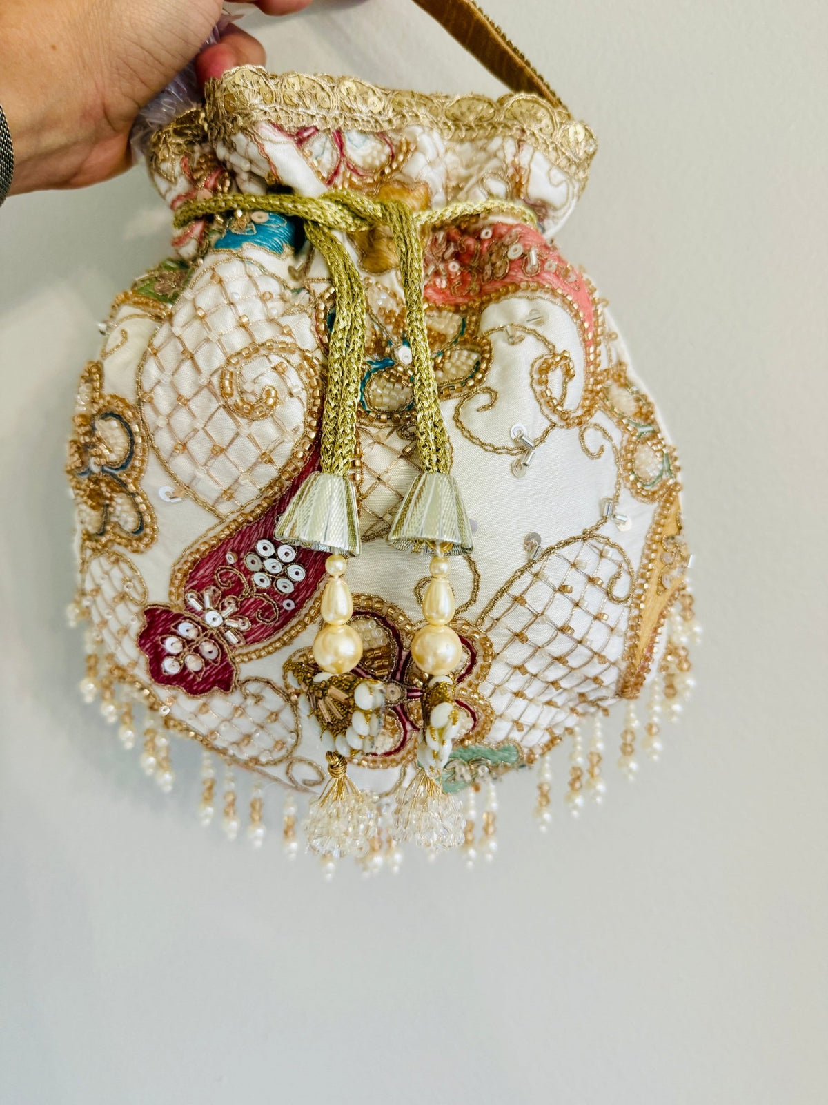 Multicolor Thread-work Embroidered Silk Potli Bag La Vie Bien Multicolor Thread-work Embroidered Silk Potli Bag