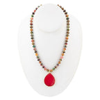 Jeweled Multicolor Tiger's Eye and Pink Jade Pendant Golden Necklace by Barse Jewelry