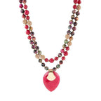 Jeweled Multi-Color Tiger's Eye and Rasberry Quartz Pendant Golden Necklace by Barse Jewelry