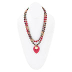 Jeweled Multi-Color Tiger's Eye and Rasberry Quartz Pendant Golden Necklace by Barse Jewelry