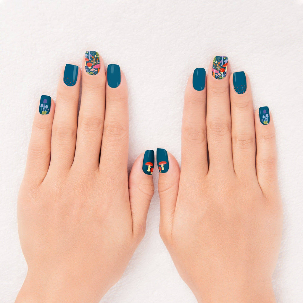 Mushrooms Nail Wrap Kit in Aegean Blue | Nail Care Arts Tools Accessories | On - the - go Travel Kit