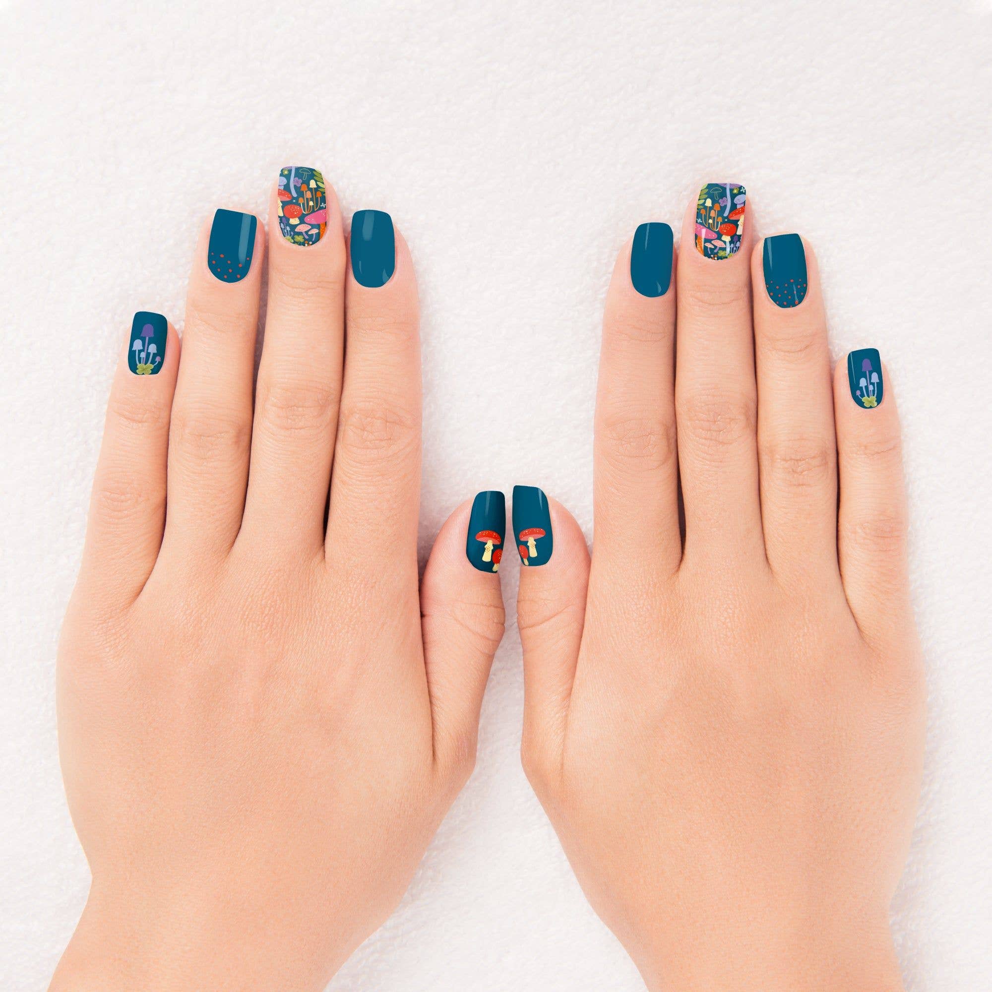 Mushrooms Nail Wrap Kit in Aegean Blue | Nail Care Arts Tools Accessories | On - the - go Travel Kit