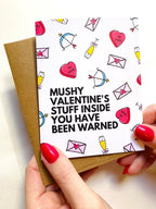 Mushy Valentines Day Stuff Inside You Have Been Warned Funny Valentines Day Card by Five Dot Post