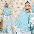 Muslimah Girls Blue Floral Dress & Khimar Set (MKG027)