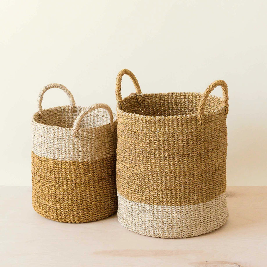 Mustard Baskets with Handle, set of 2 - Cylinder Baskets | LIKHÂ by LIKHÂ