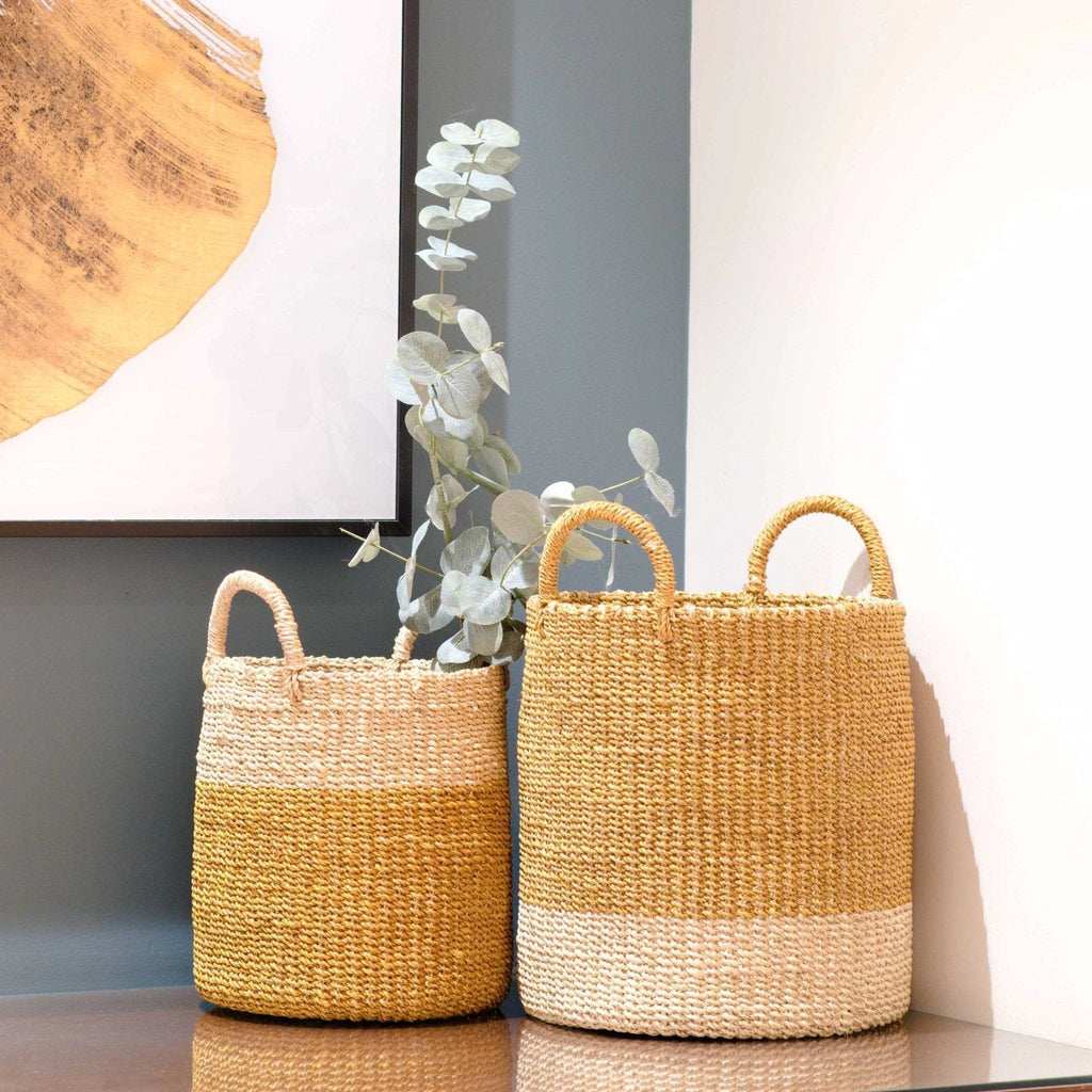Mustard Baskets with Handle, set of 2 - Cylinder Baskets | LIKHÂ by LIKHÂ