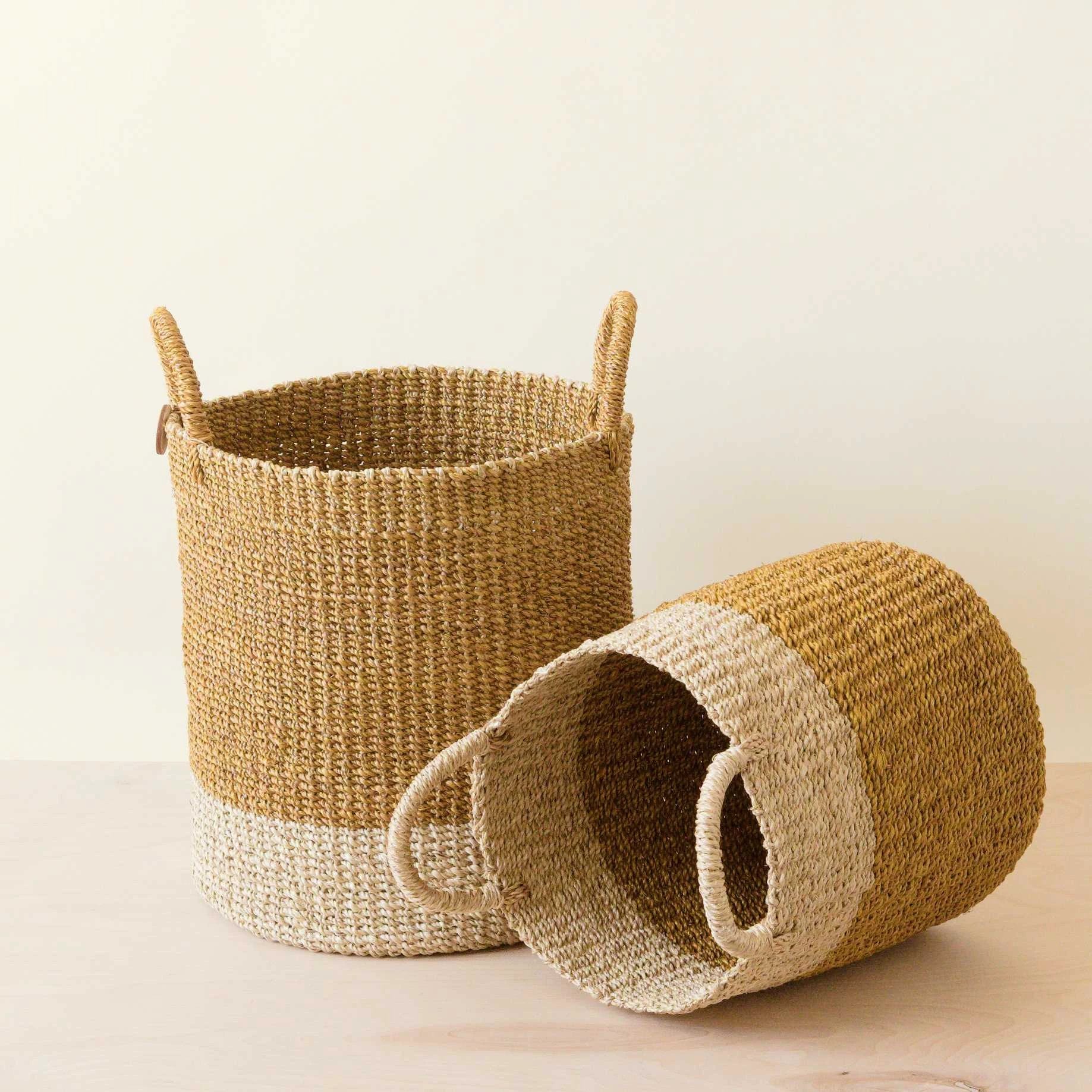 Mustard Baskets with Handle, set of 2 - Cylinder Baskets | LIKHÂ by LIKHÂ