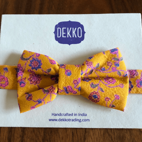 Mustard Floral Saree Bowtie