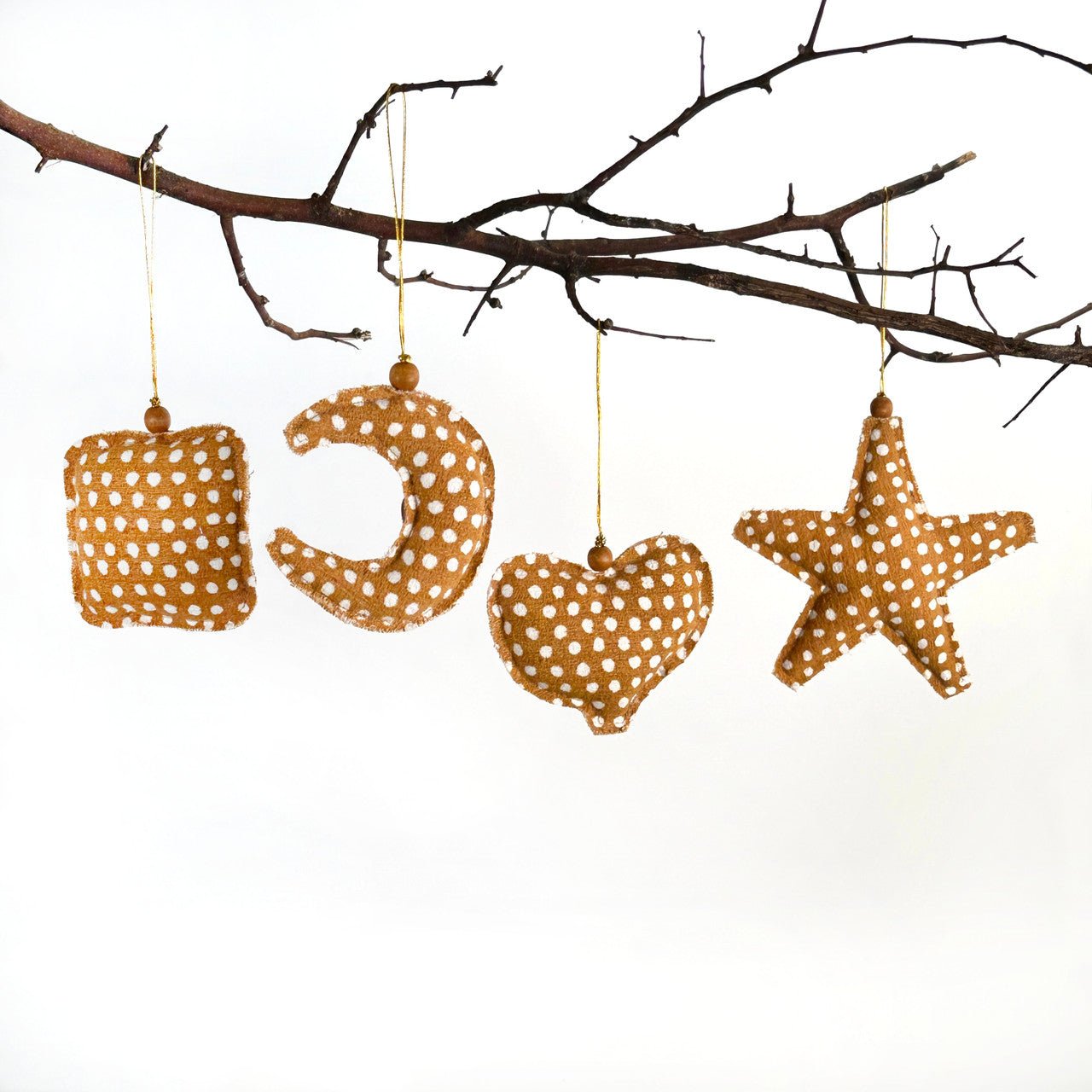 Mustard Yellow Whimsical Ornaments - Set of 4 La Vie Bien Mustard Yellow Whimsical Ornaments - Set of 4