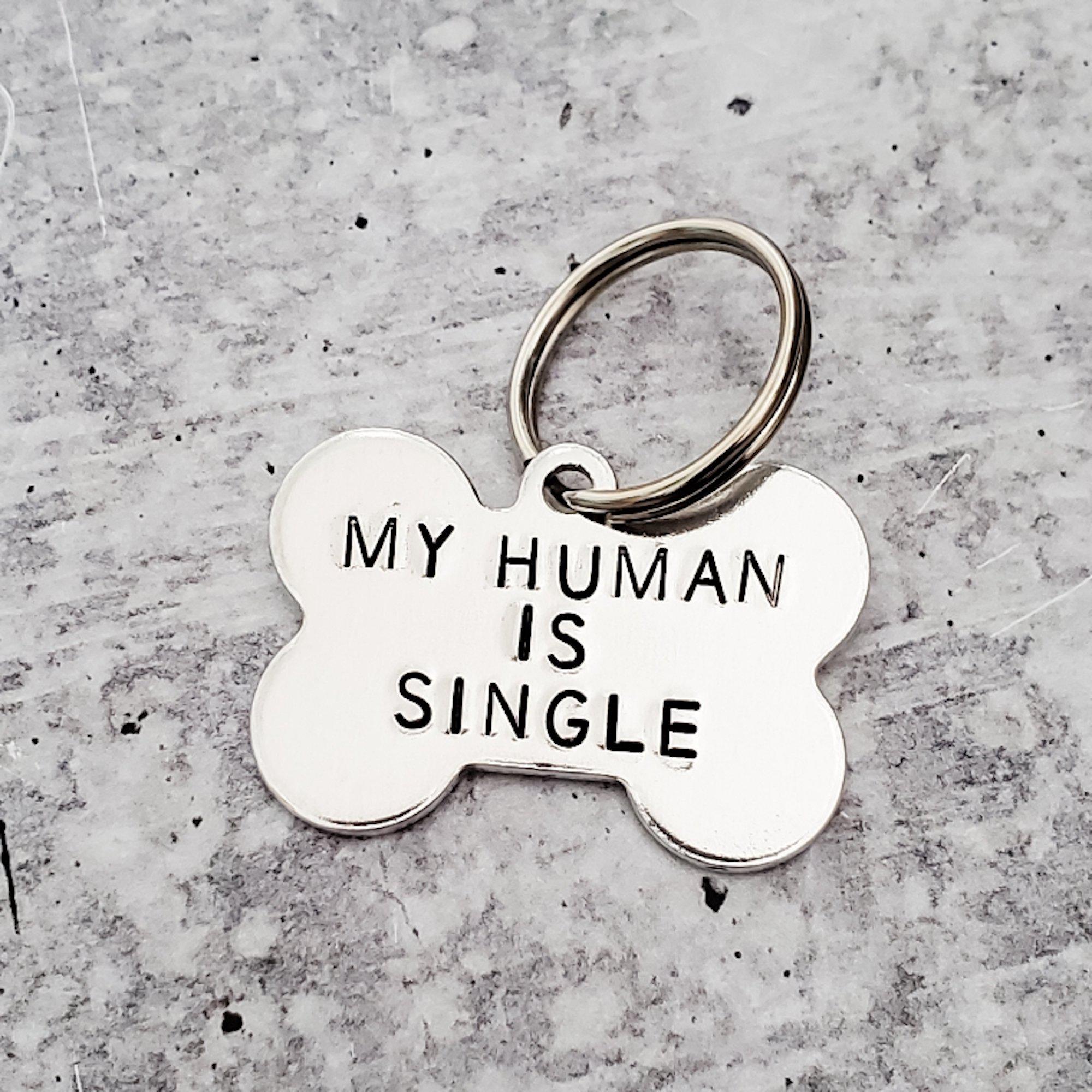 MY HUMAN IS SINGLE Bone - Shaped Pet Tag Pet Tags La Vie Bien MY HUMAN IS SINGLE Bone - Shaped Pet Tag