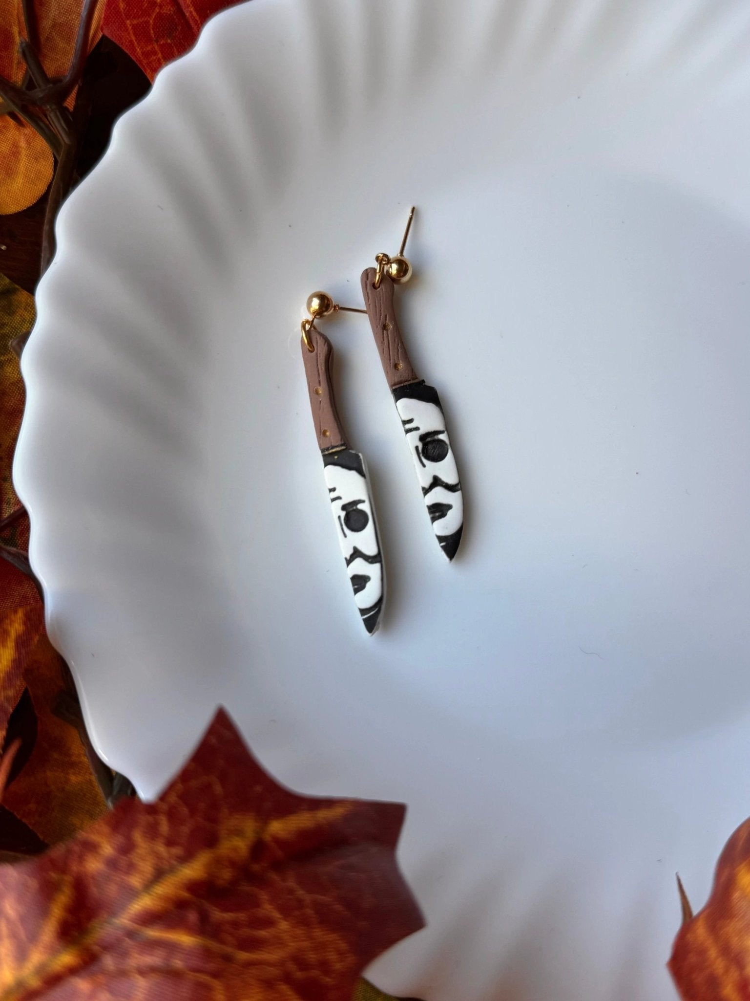 Myers Knives earrings, 14k gold plated nickel free, handmade with polymer clay