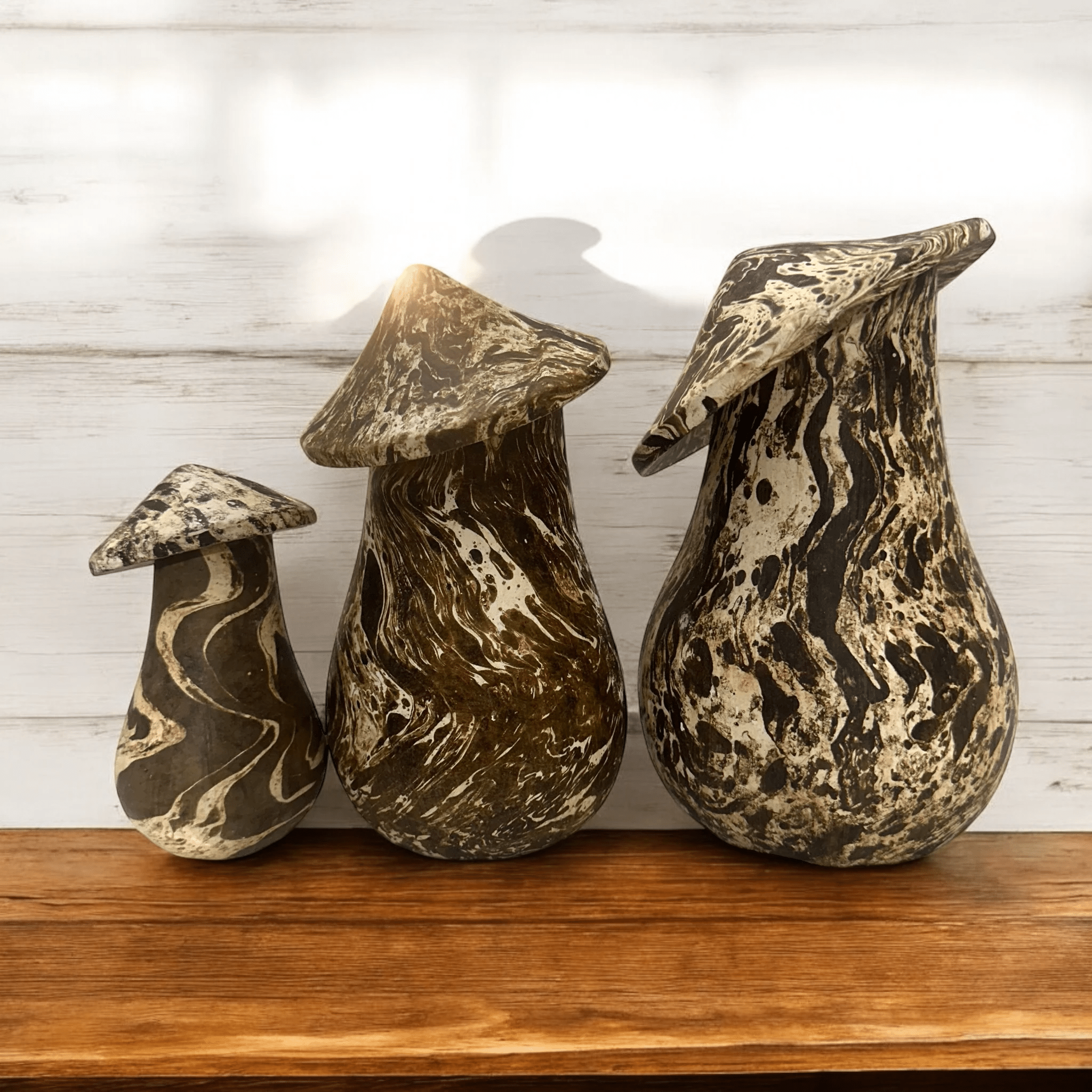 Mystic Grove Hand-Carved Wooden Mushroom Decor Set by Music Frog Co