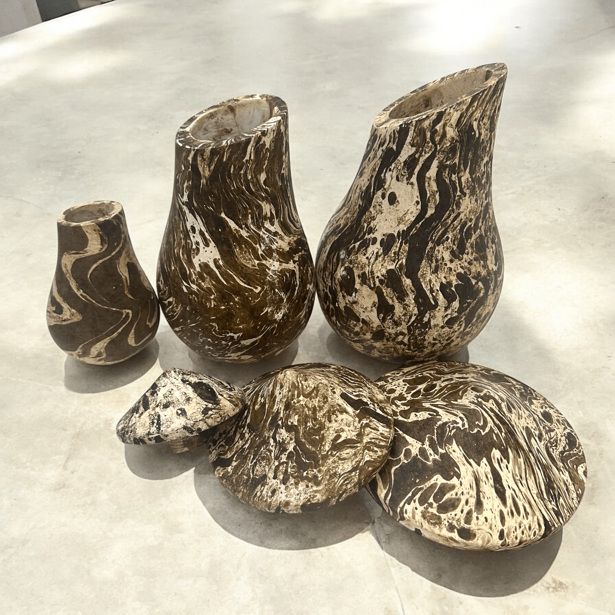 Mystic Grove Hand-Carved Wooden Mushroom Decor Set by Music Frog Co