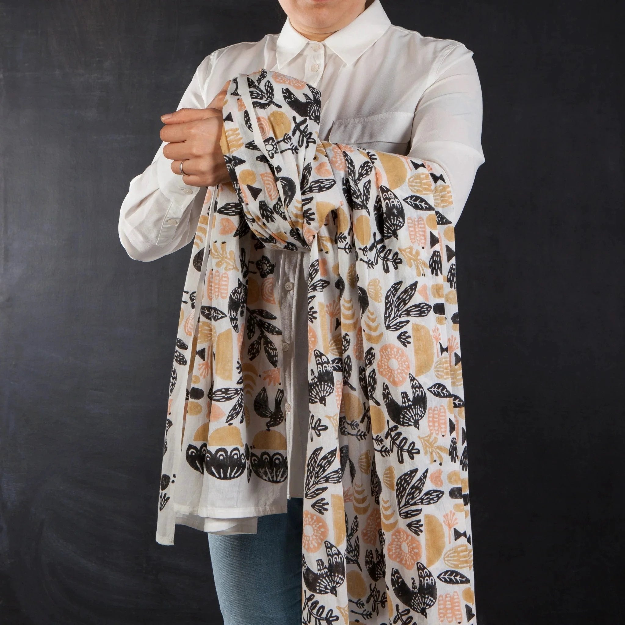 Myth Cotton Long Designer Scarf Tan | Wrap-around Shawl Scarves | 40” x 72” by The Bullish Store