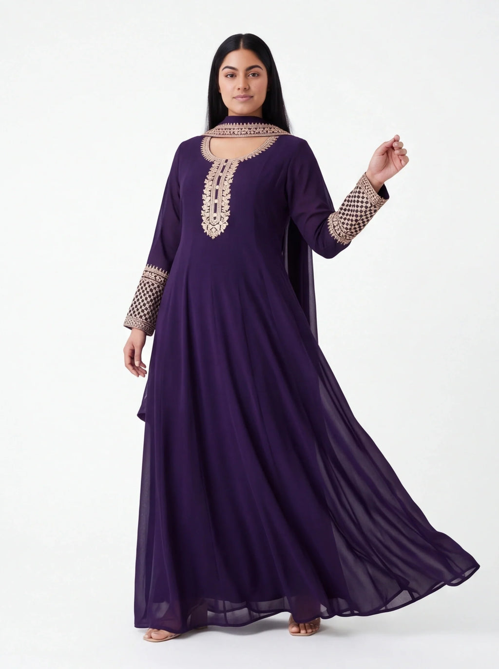 2125 - Dark purple long gown with dupatta