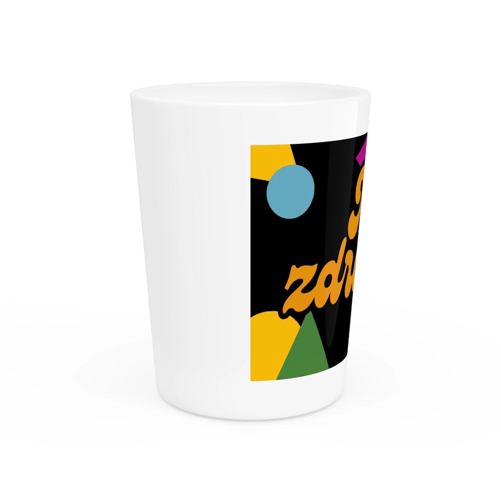 Na zdrowie Shot Glass, Cheers Polish Phrase, Retro Colorful Confetti Design by Printify