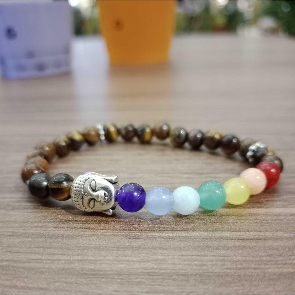 Namaste Chakra Elastic Tiger Eye Bracelet - Thailand Jewelry La Vie Bien Namaste Chakra Elastic Tiger Eye Bracelet - Thailand