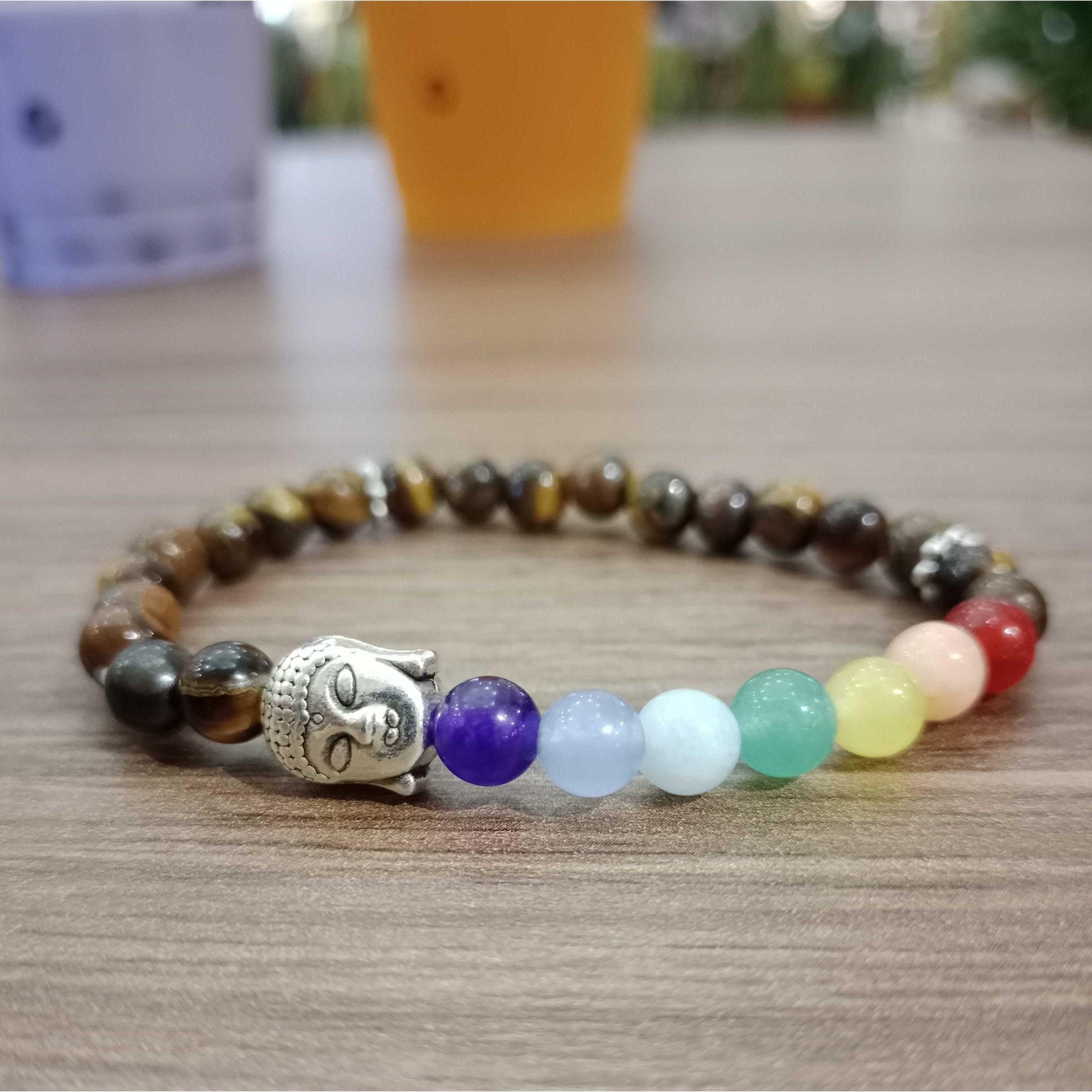 Namaste Chakra Elastic Tiger Eye Bracelet - Thailand Jewelry La Vie Bien Namaste Chakra Elastic Tiger Eye Bracelet - Thailand