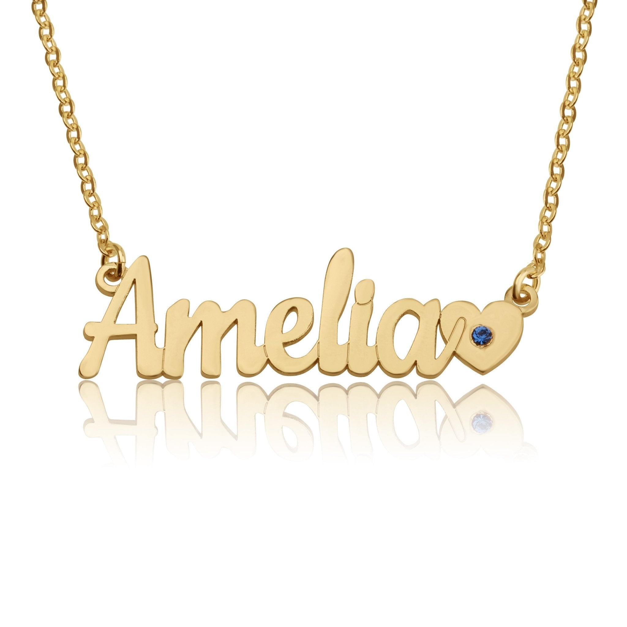 Nameplate Necklace With Heart And Birthstone La Vie Bien Nameplate Necklace With Heart And Birthstone