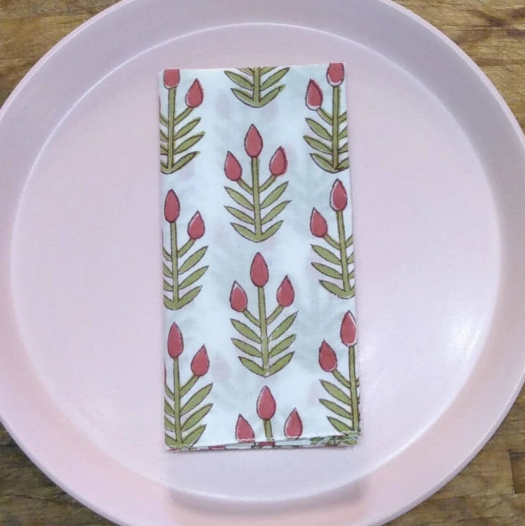 Napkin Set: Holiday Red & Green Tulip Print by Dekko Trading