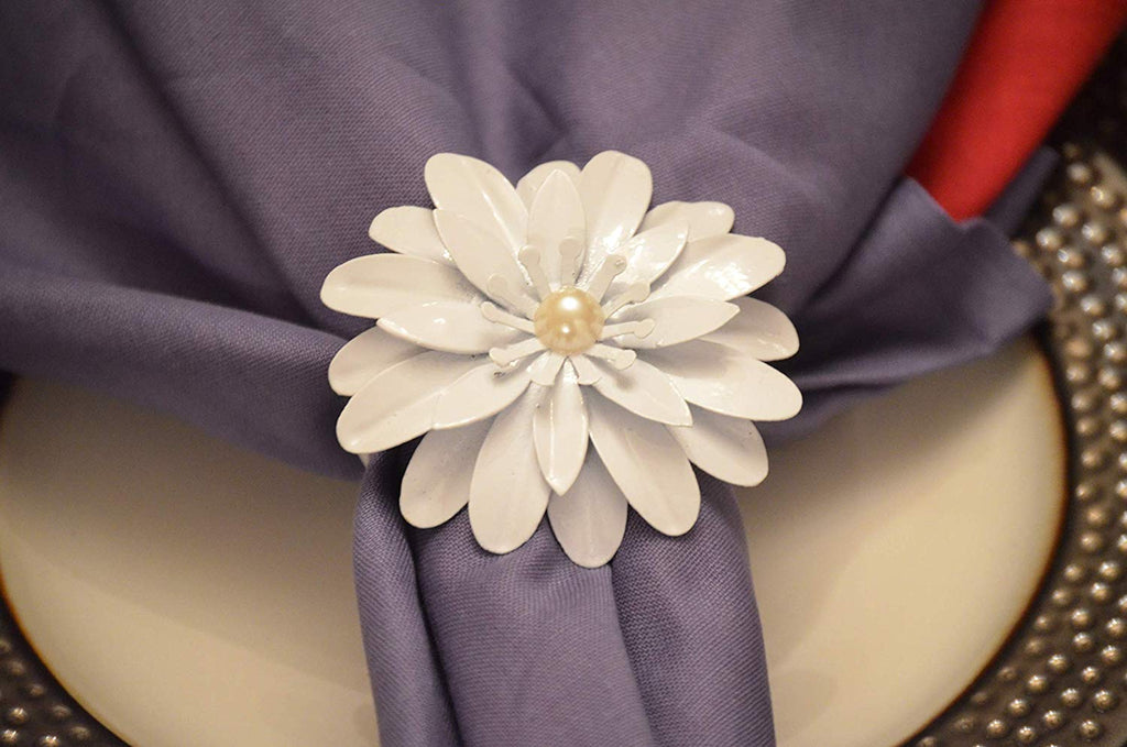Vibhsa White Floral Set of 12 Napkin Rings