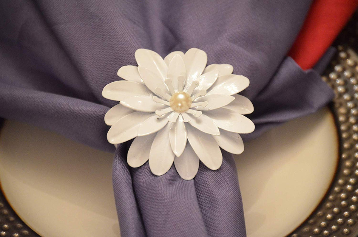Vibhsa White Floral Set of 12 Napkin Rings
