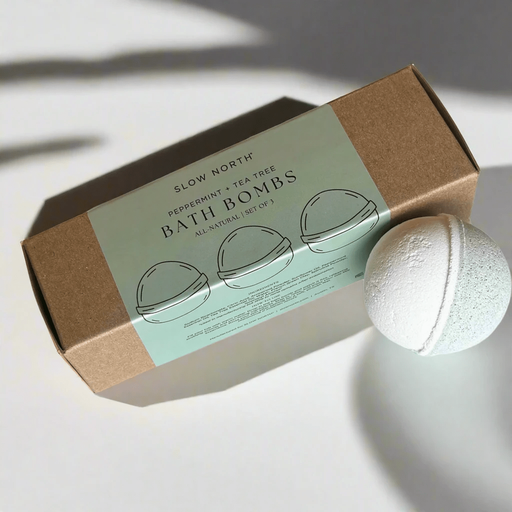 Natural Bath Bomb Set - Peppermint + Tea Tree (Set of 3) by Slow North