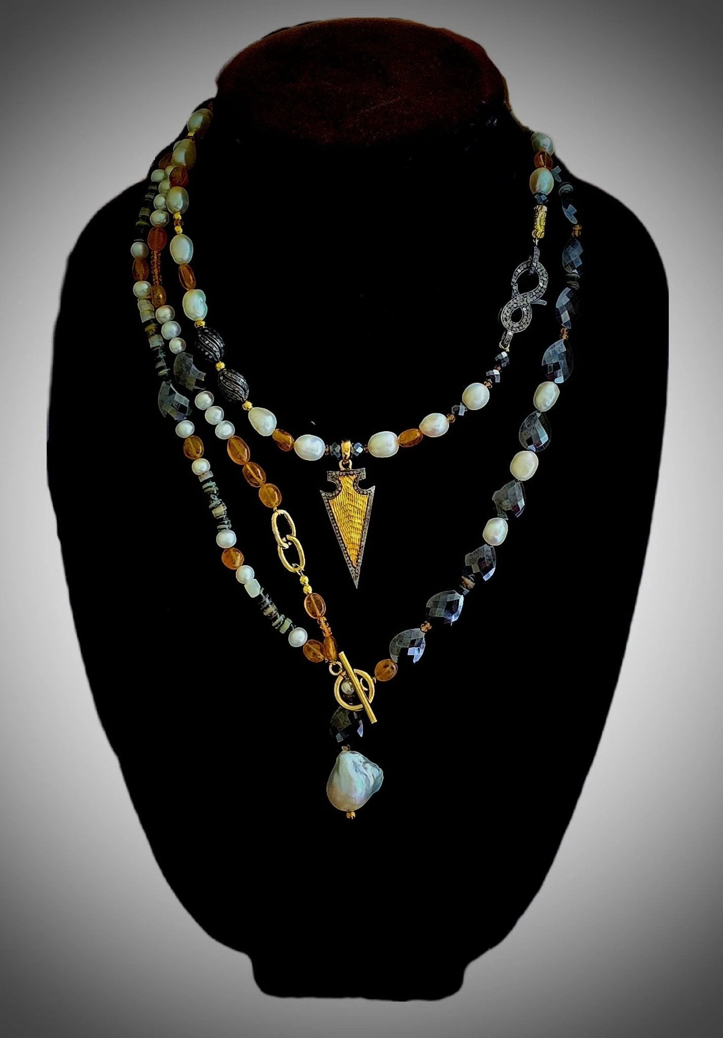 Natural Black Mossanite and Orange Sapphire Necklace