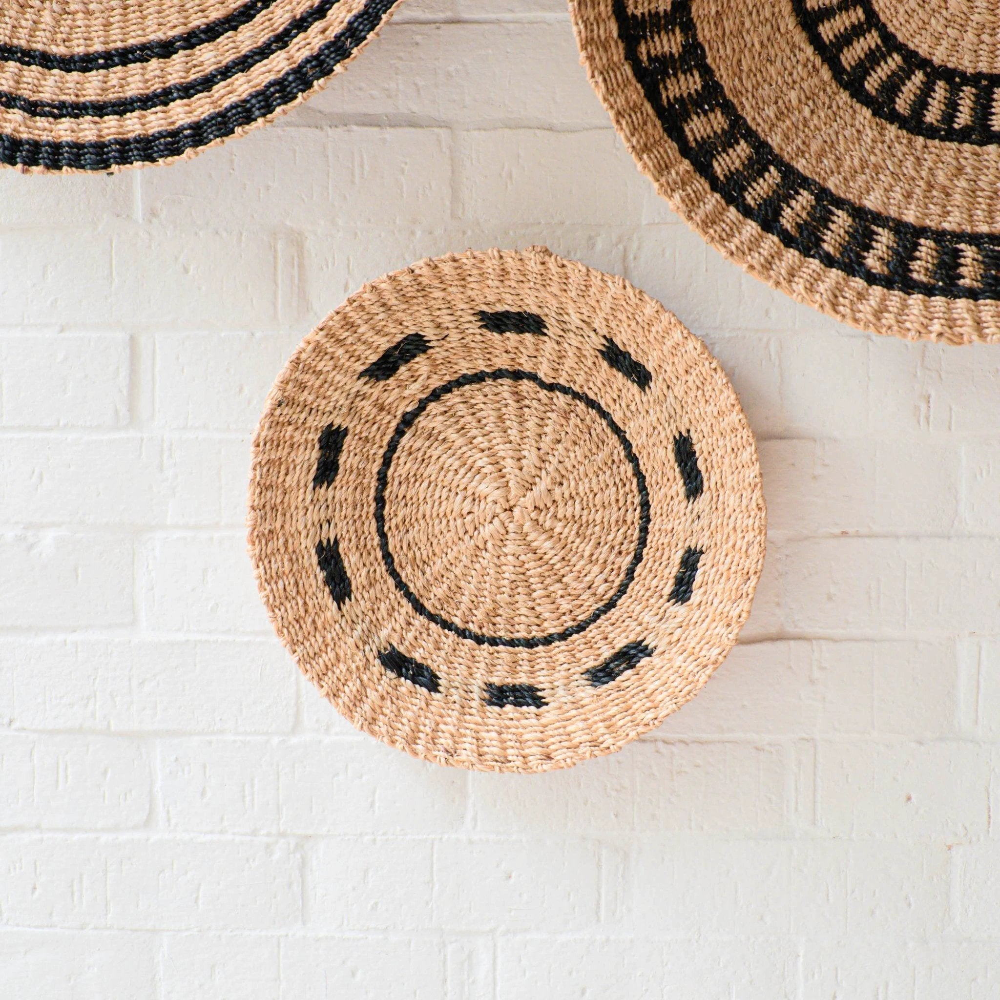 Natural + Black Wall Baskets, Small - Woven Wall Baskets | LIKHÂ by LIKHÂ