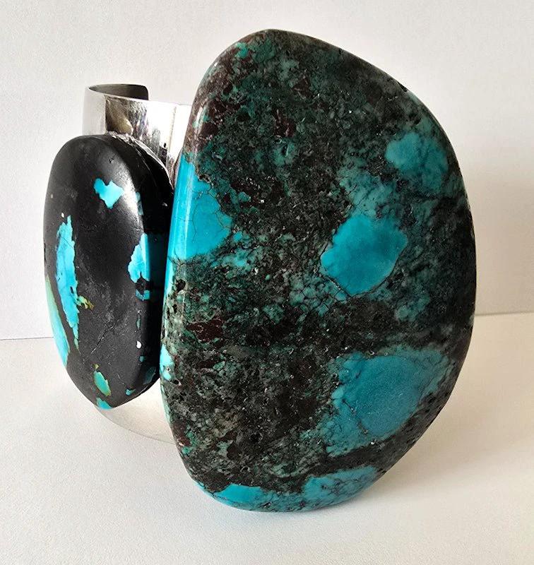 Natural Blue Turquoise and Silver Cuff Bangle by L.Signature Collection by L.Styles