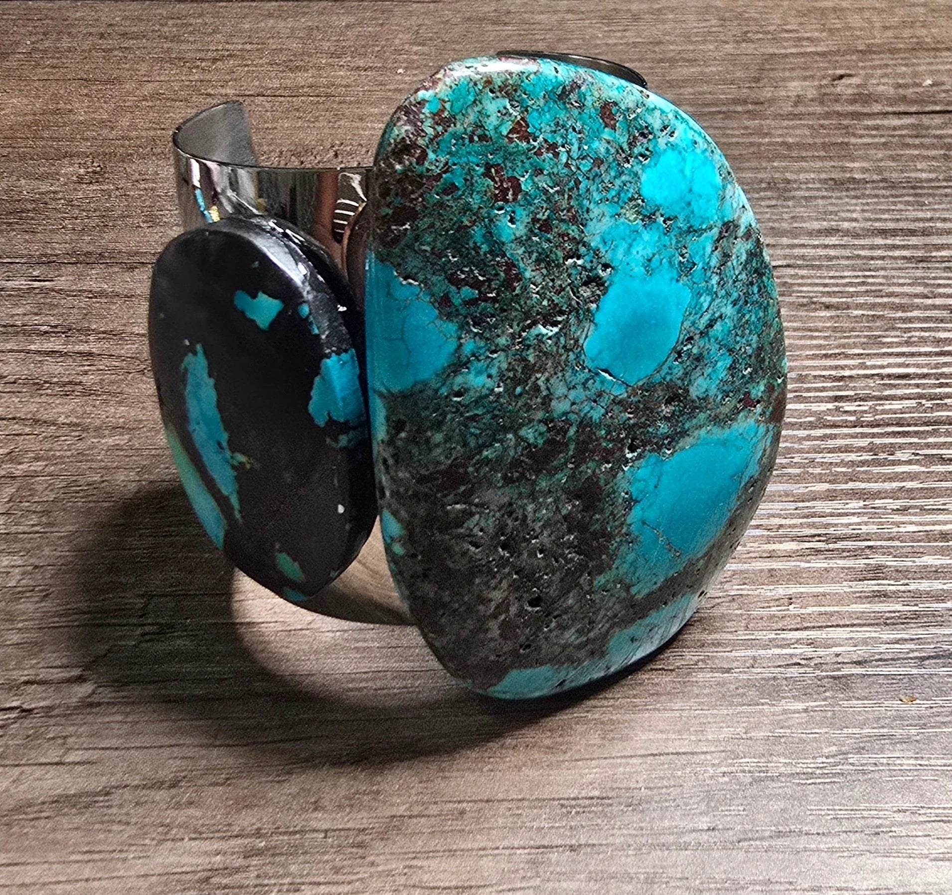 Natural Blue Turquoise and Silver Cuff Bangle by L.Signature Collection by L.Styles