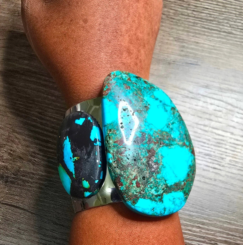 Natural Blue Turquoise and Silver Cuff Bangle by L.Signature Collection by L.Styles