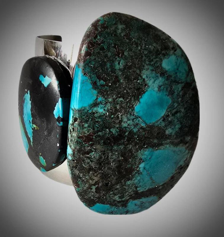 Natural Blue Turquoise and Silver Cuff Bangle by L.Signature Collection by L.Styles