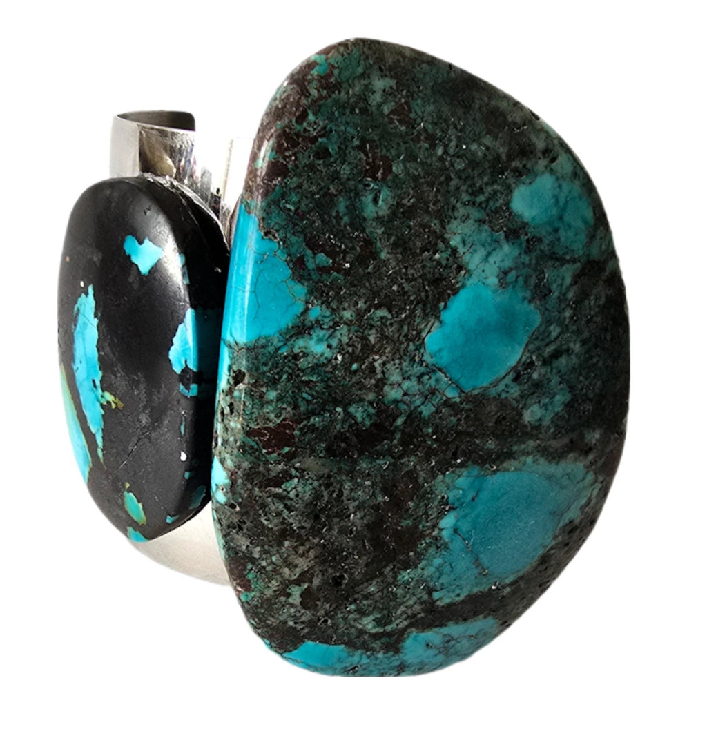 Natural Blue Turquoise and Silver Cuff Bangle by L.Signature Collection by L.Styles