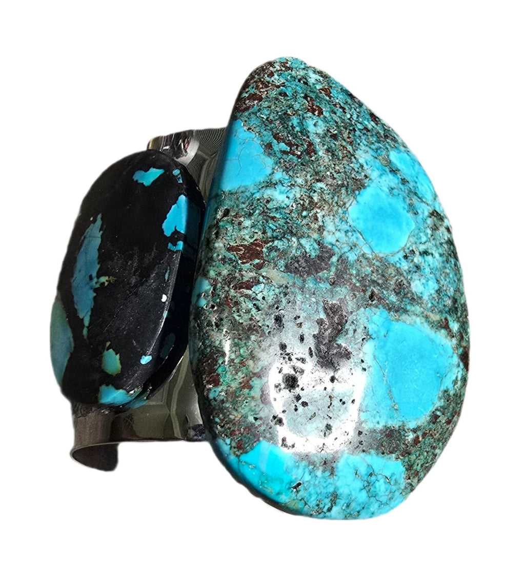 Natural Blue Turquoise and Silver Cuff Bangle
