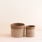 Natural + Brown Tabletop Bins Set of 2 - Wicker Baskets | LIKHÂ by LIKHÂ