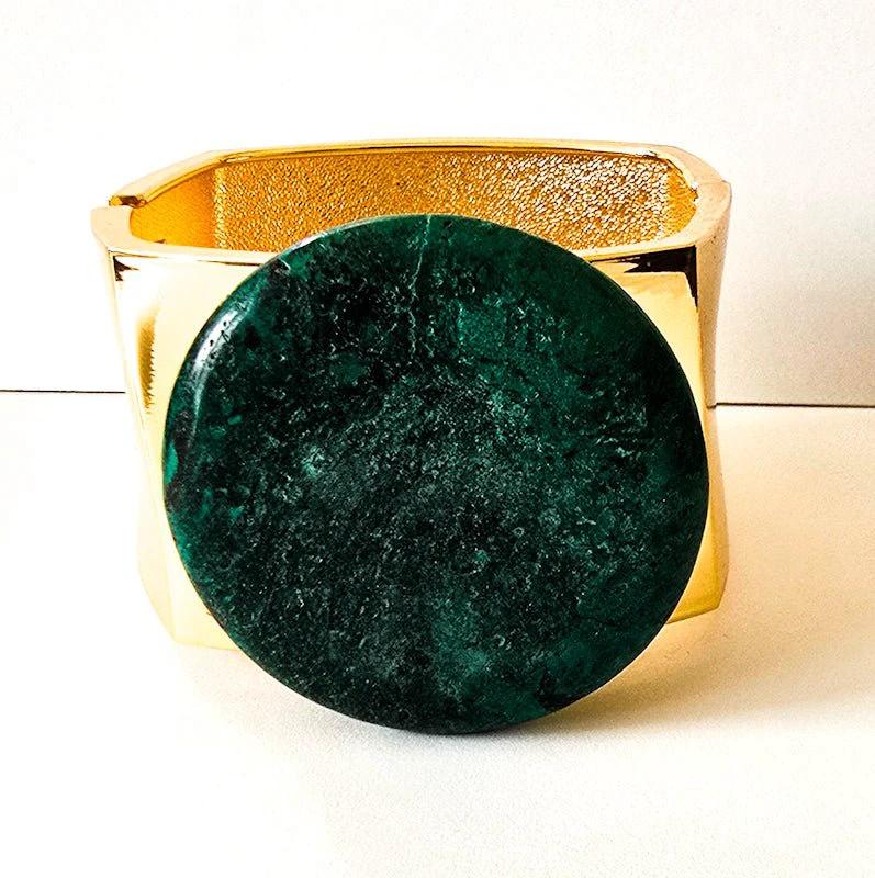 Natural Green Turquoise and Gold Bangle by L.Signature Collection by L.Styles