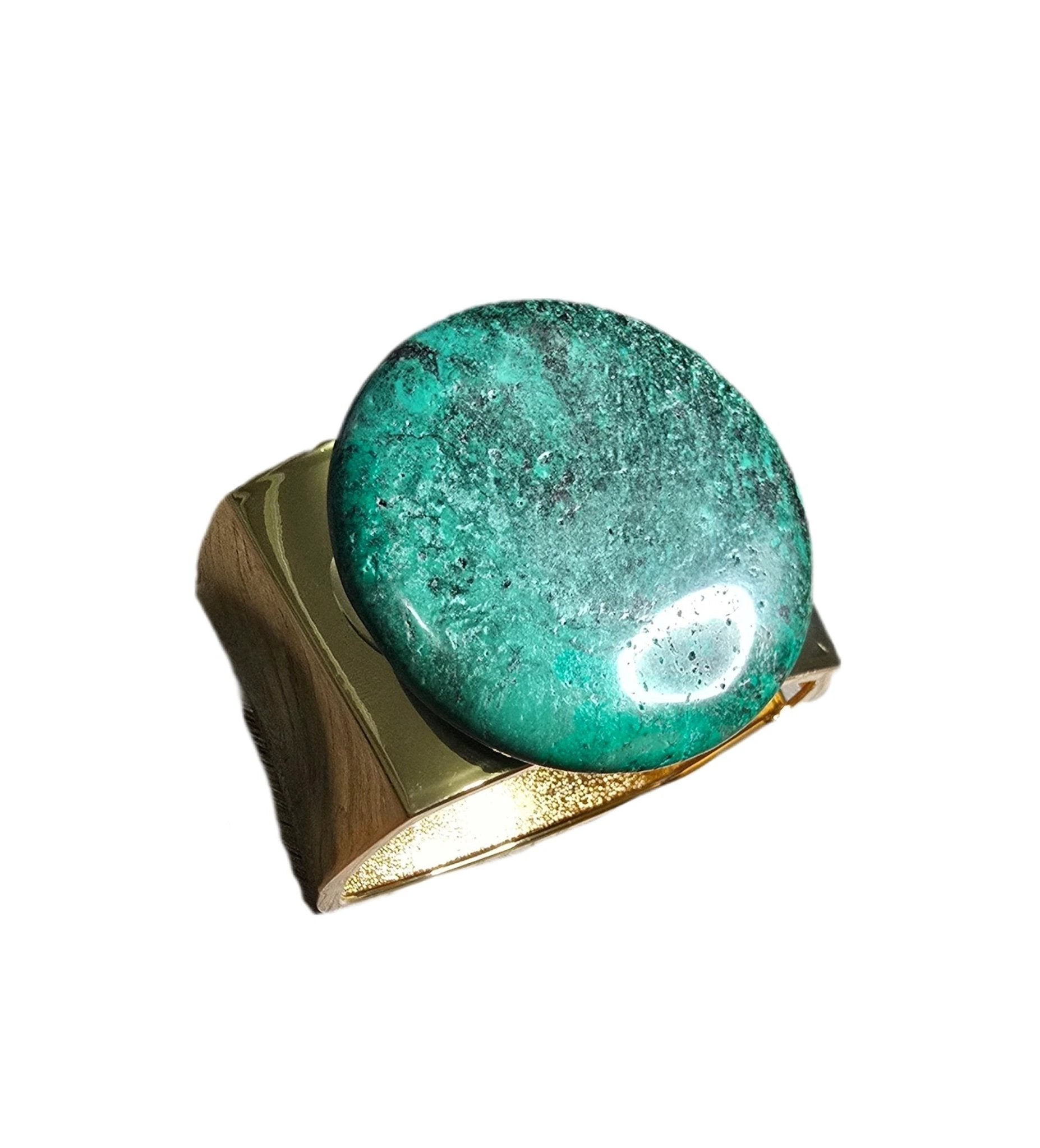 Natural Green Turquoise and Gold Bangle by L.Signature Collection by L.Styles