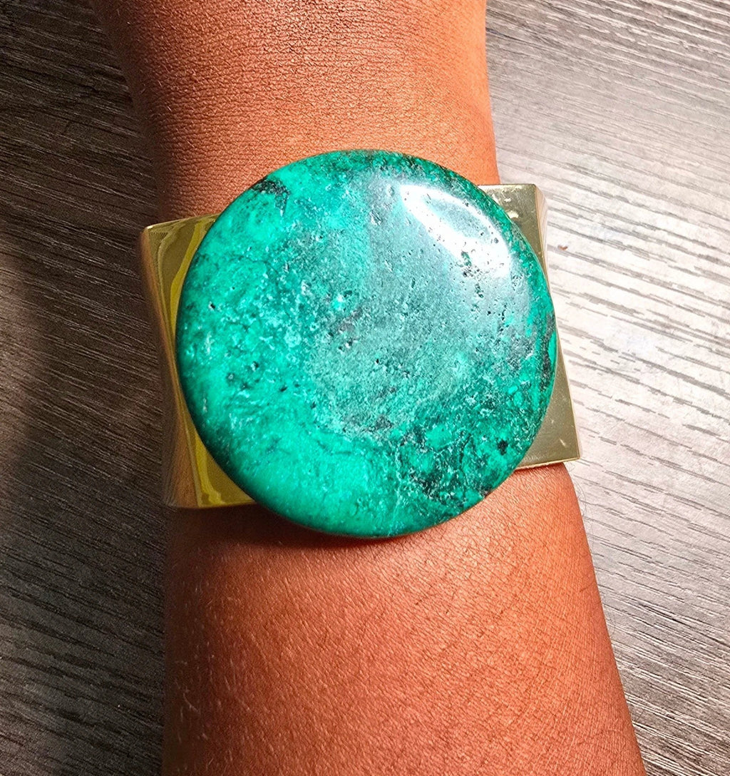 Natural Green Turquoise and Gold Bangle by L.Signature Collection by L.Styles