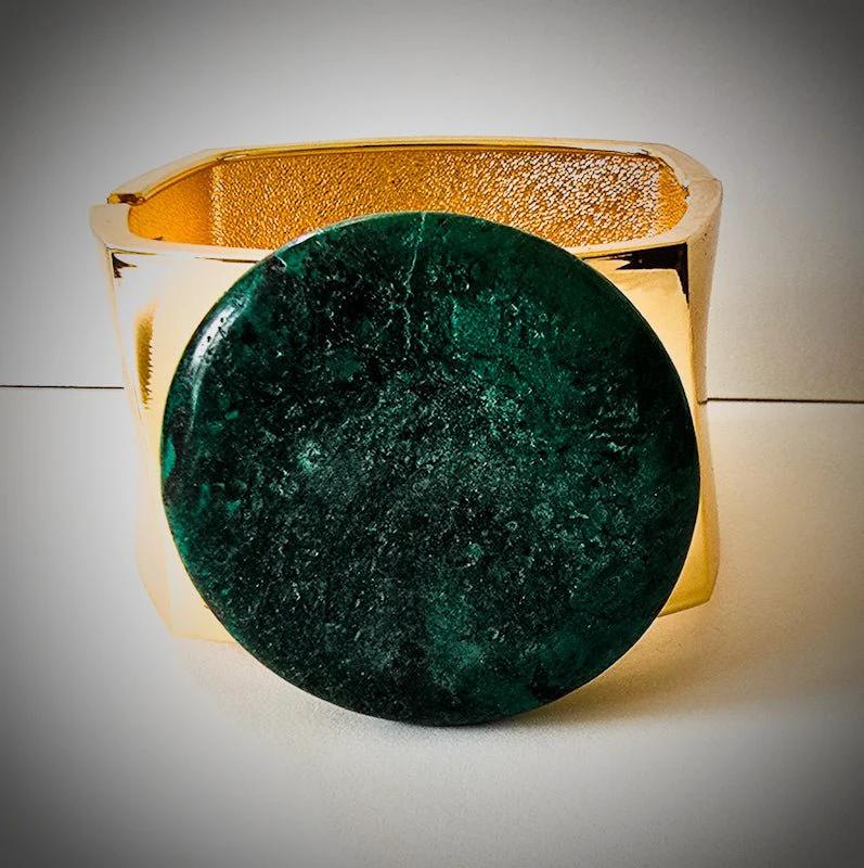 Natural Green Turquoise and Gold Bangle by L.Signature Collection by L.Styles