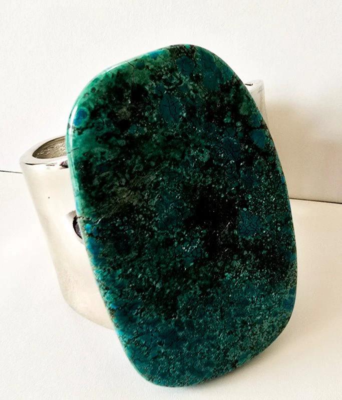 Natural Large Blue Turquoise and Silver Bangle by L.Signature Collection by L.Styles