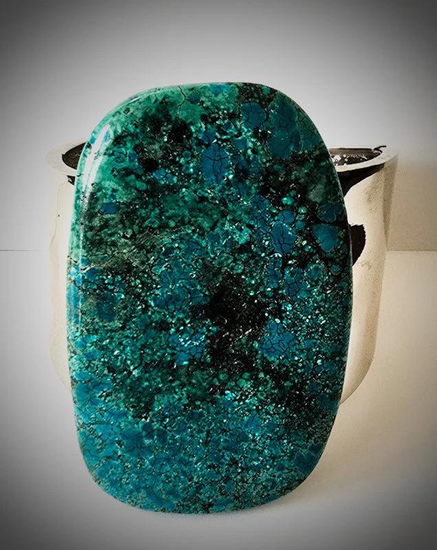 Natural Large Blue Turquoise and Silver Bangle by L.Signature Collection by L.Styles