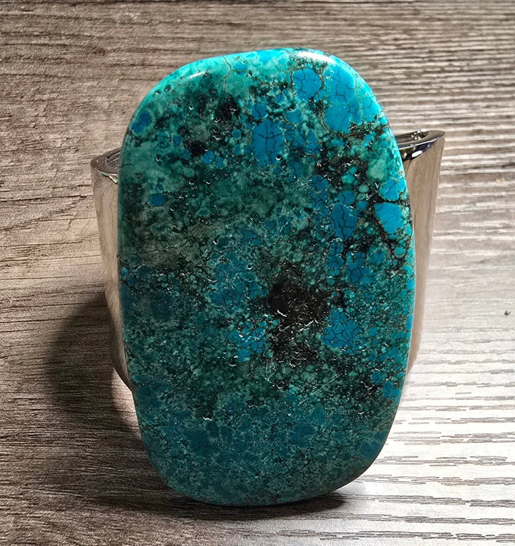 Natural Large Blue Turquoise and Silver Bangle by L.Signature Collection by L.Styles