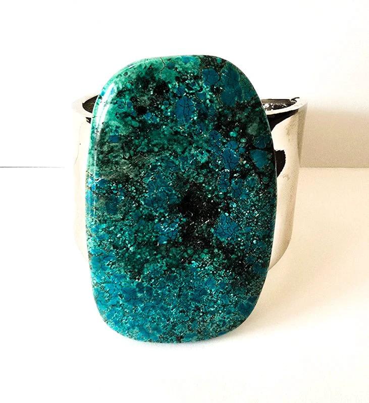 Natural Large Blue Turquoise and Silver Bangle by L.Signature Collection by L.Styles