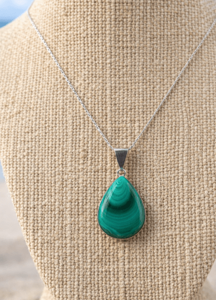 Natural Malachite Teardrop Pendant – Sterling Silver Coastal Statement Jewelry Necklace La Vie Bien Natural Malachite Teardrop Pendant – Sterling Silver Coastal Statement Jewelry